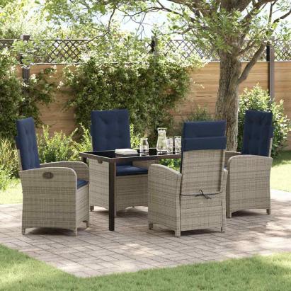 Set de dining pentru grădină cu 5 piese și perne, gri din ratan poliester. GartenMobel Dekor