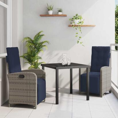 Set dining grădină , 3 piese, gri, din rattan și poliester. GartenMobel Dekor