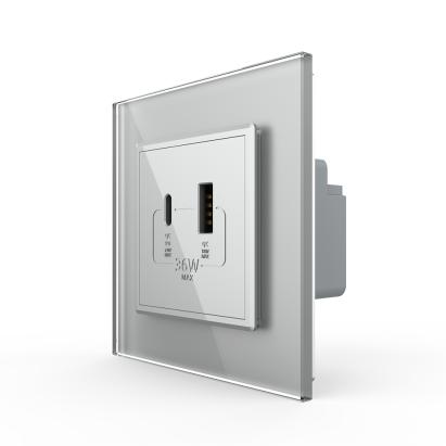 Priza USB-A + USB-C cu Rama Din Sticla LIVOLO - Serie Noua SmartElectro IntelligentHouse