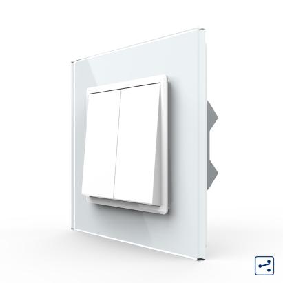 Intrerupator Dublu Mecanic Cap Cruce LIVOLO cu Rama din Sticla - Serie Noua SmartElectro IntelligentHouse