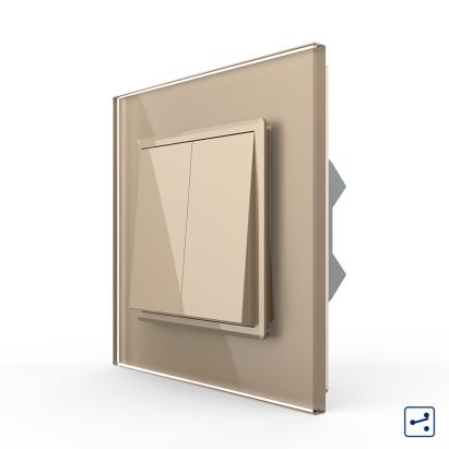 Intrerupator Dublu Mecanic Cap Cruce LIVOLO cu Rama din Sticla - Serie Noua SmartElectro IntelligentHouse
