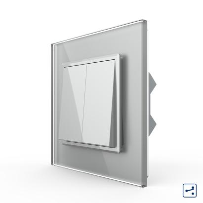 Intrerupator Dublu Mecanic Cap Cruce LIVOLO cu Rama din Sticla - Serie Noua SmartElectro IntelligentHouse