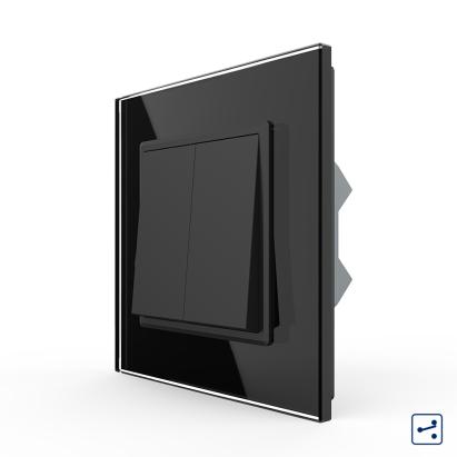 Intrerupator Dublu Mecanic Cap Cruce LIVOLO cu Rama din Sticla - Serie Noua SmartElectro IntelligentHouse