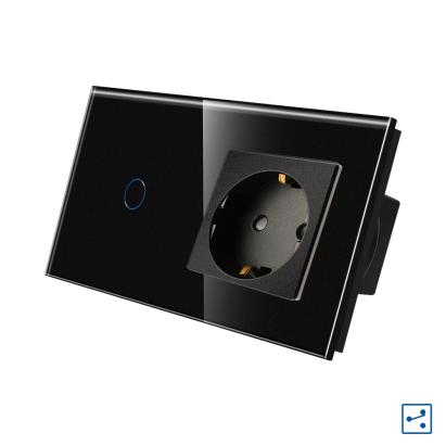 Intrerupator Simplu Cap Scara / Cruce + Priza cu Rama din Sticla LUXION, Serie A SmartElectro IntelligentHouse