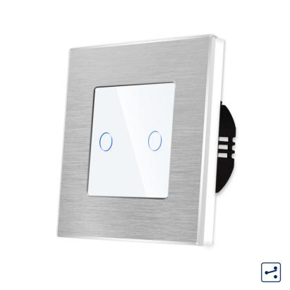 Intrerupator Dublu Cap Scara / Cruce cu Touch din Sticla si Rama de Aluminiu LUXION, Serie A SmartElectro IntelligentHouse