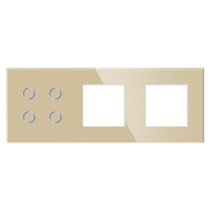 Panou Intrerupator Cvadruplu cu Touch si 2 Prize Simple Din Sticla LUXION SmartElectro IntelligentHouse