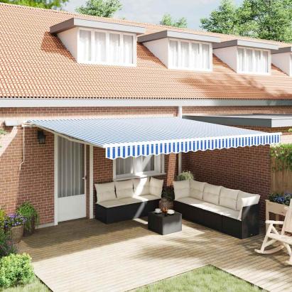Cortina Retractabilă with Manual Albastru și alb 5 x 3 m GartenMobel Dekor