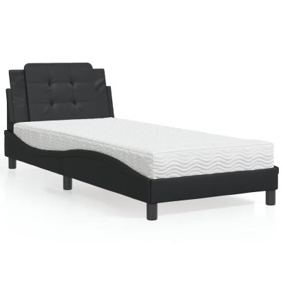 Pat cu saltea, negru, 90x200 cm, piele ecologică GartenMobel Dekor