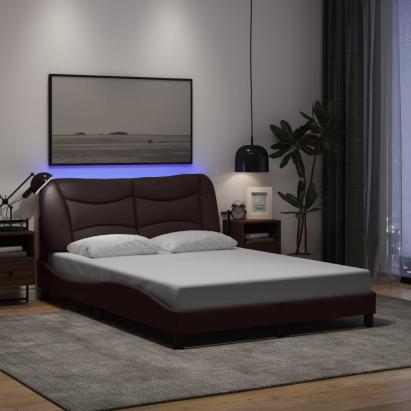Cadru de pat cu LED fără saltea țesătură maro închis 140x190 cm GartenMobel Dekor