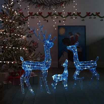 Decorațiune de Crăciun familie reni 300 LED-uri albastru acril GartenMobel Dekor
