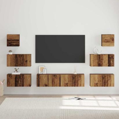 Set comodă TV 8 pcs Lemn vechi 60 x 30 x 30 cm Lemn compozit GartenMobel Dekor