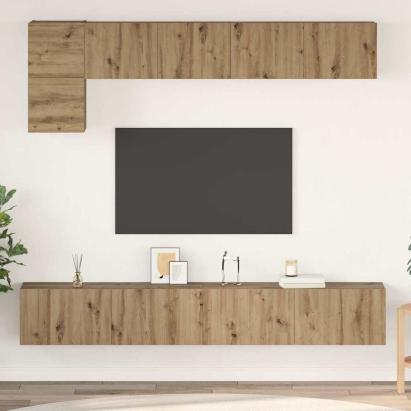 Set comodă TV cu raft Pe perete Altele 5 pcs stejar artizanal Mediu 100 cm GartenMobel Dekor