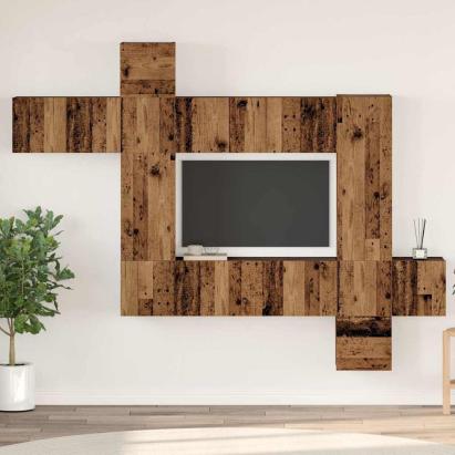 Set comodă TV 10 pcs Lemn vechi 30.5 x 30 x 90 cm Lemn compozit GartenMobel Dekor