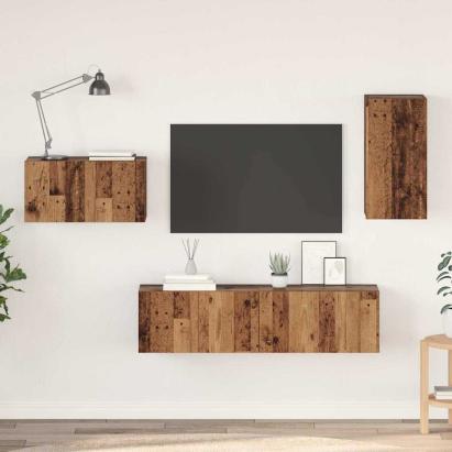 Set comodă TV 4 pcs Lemn vechi 30.5 x 30 x 60 cm Lemn compozit GartenMobel Dekor