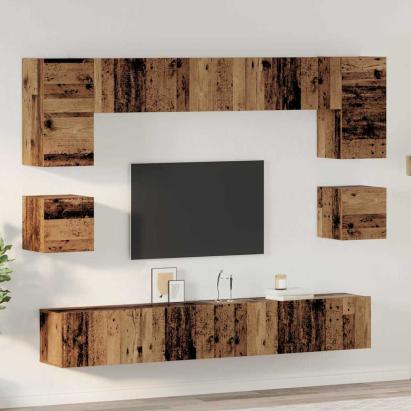 Set comodă TV 8 pcs Lemn vechi 100 x 30 x 30 cm Lemn compozit GartenMobel Dekor