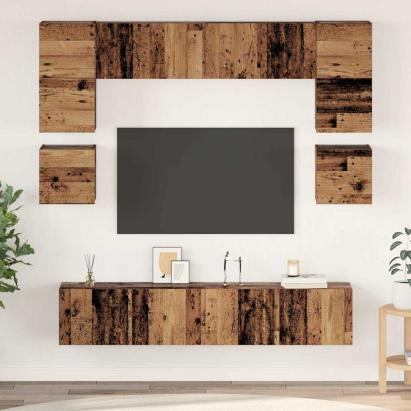 Set comodă TV 8 pcs Lemn vechi 80 x 30 x 30 cm Lemn compozit GartenMobel Dekor