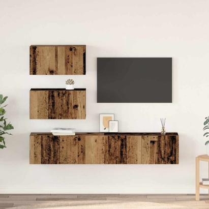 Set comodă TV Pe perete cu depozitare cu ușă 4 pcs Lemn vechi 80 x 30 x 30 cm GartenMobel Dekor