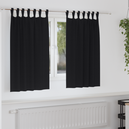 Perdele opace cu perdele 2 pcs Negru 140 x 140 cm Poliester GartenMobel Dekor