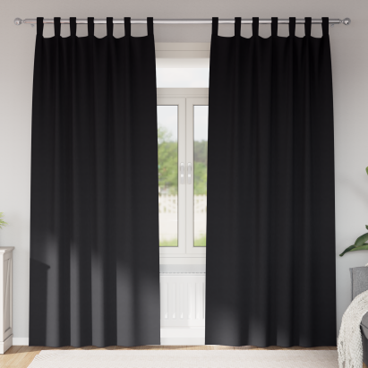 Perdele opace cu perdele 2 pcs Negru 225 x 140 cm Poliester GartenMobel Dekor