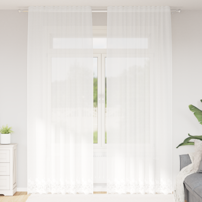 Cortină din Dantelă cu perdele Floral Alb 150 x 280 cm Poliester GartenMobel Dekor