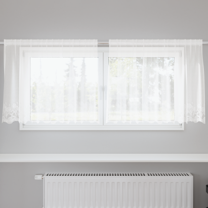 Cortină din Dantelă cu perdele Floral Alb 200 x 120 cm Poliester GartenMobel Dekor