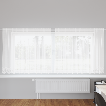 Cortină din Dantelă cu perdele Alb 300 x 140 cm Poliester GartenMobel Dekor