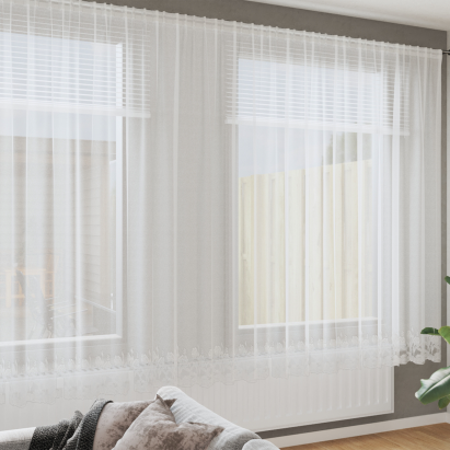 Cortină din Dantelă cu perdele Floral Alb 600 x 220 cm Poliester GartenMobel Dekor