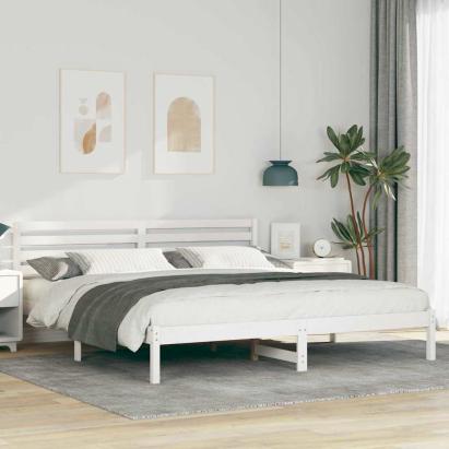 Cadru de pat cu headboard Alb 200 x 200 cm Lemn de brad solid GartenMobel Dekor