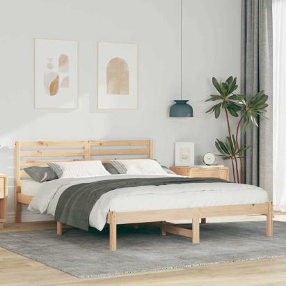 Cadru de pat cu headboard Maro 140 x 200 cm Lemn de brad solid GartenMobel Dekor