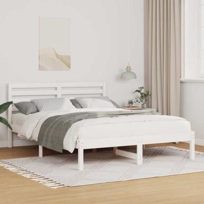 Cadru de pat cu headboard Alb 120 x 190 cm Lemn de brad solid GartenMobel Dekor