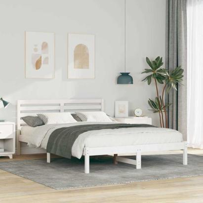 Cadru de pat cu headboard Alb 140 x 210 cm Lemn de brad solid GartenMobel Dekor