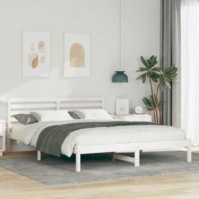 Cadru de pat cu headboard Alb 160 x 220 cm Lemn de brad solid GartenMobel Dekor