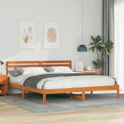 Cadru de pat cu headboard Maro 200 x 200 cm Lemn de brad GartenMobel Dekor