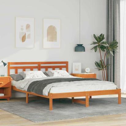 Cadru de pat cu headboard Maro 150 x 200 cm Lemn de brad GartenMobel Dekor