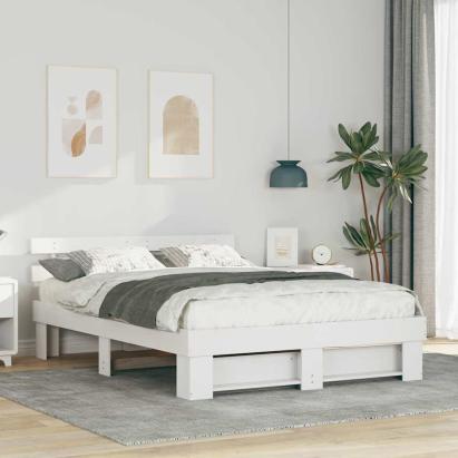 Cadru de pat cu headboard Alb 150 x 200 cm Lemn de brad solid GartenMobel Dekor