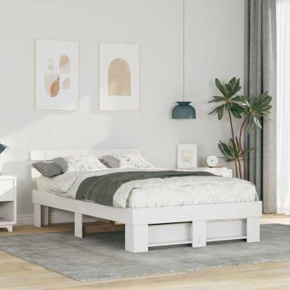 Cadru de pat cu headboard Alb 120 x 200 cm Lemn de brad GartenMobel Dekor