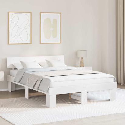 Cadru de pat cu headboard Alb 160 x 200 cm Lemn de brad GartenMobel Dekor