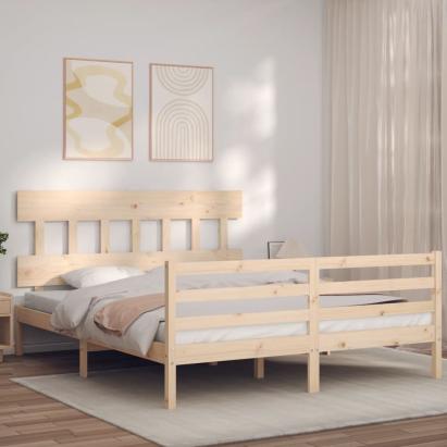 Cadru de pat cu tăblie, king size, lemn masiv GartenMobel Dekor