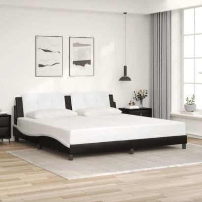 Cadru de pat cu tăblie negru și alb 200x200cm piele artificială GartenMobel Dekor