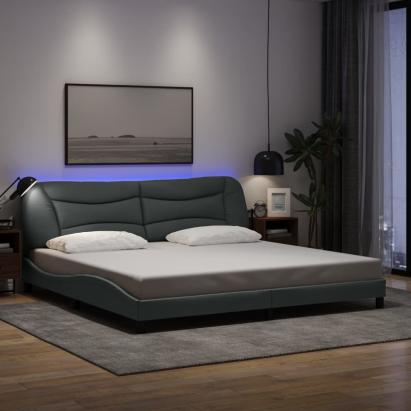 Cadru de pat cu LED fără saltea Gri deschis 200x200 cm Material GartenMobel Dekor