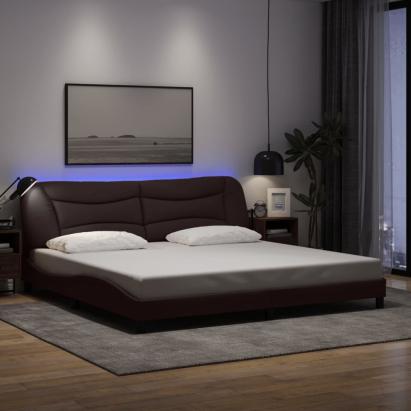 Cadru de pat cu lumini LED, maro închis, 200x200 cm, textil GartenMobel Dekor