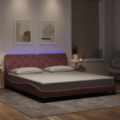 Cadru de pat cu lumini LED, roz, 180x200 cm, catifea GartenMobel Dekor