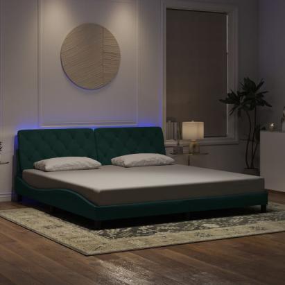 Cadru de pat cu lumini LED, verde închis, 200x200 cm, catifea GartenMobel Dekor