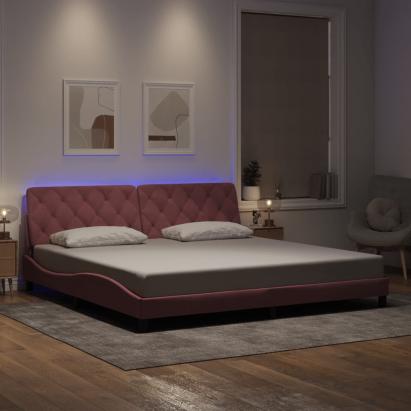 Cadru de pat cu lumini LED, roz, 200x200 cm, catifea GartenMobel Dekor