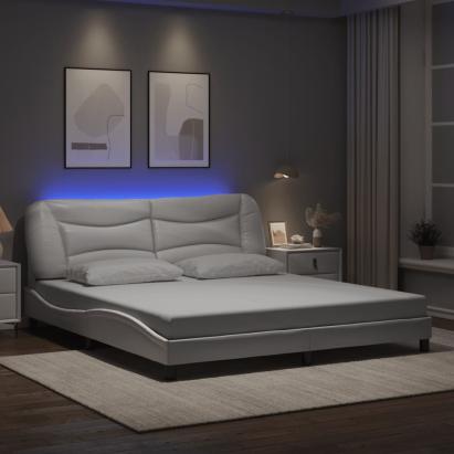 Cadru de pat cu lumini LED, alb, 180x200 cm, piele ecologică GartenMobel Dekor