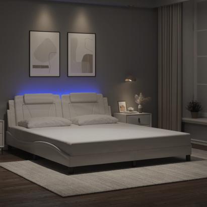 Cadru de pat cu lumini LED, alb, 180x200 cm, piele ecologică GartenMobel Dekor