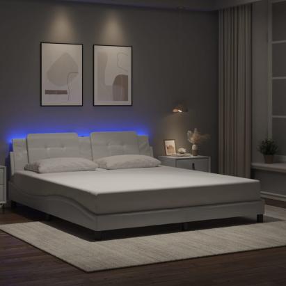Cadru de pat cu lumini LED, alb, 180x200 cm, piele ecologică GartenMobel Dekor