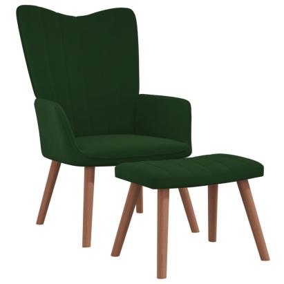Scaun de relaxare cu taburet, verde închis, catifea GartenMobel Dekor