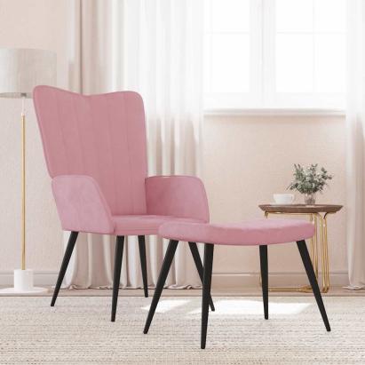 Scaun de relaxare cu taburet, roz, catifea GartenMobel Dekor