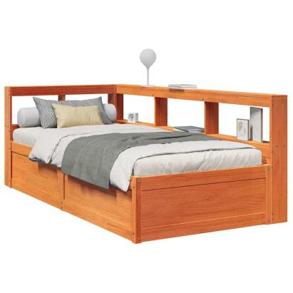 Pat cu bibliotecă fără saltea, maro, 90x200 cm, lemn masiv pin GartenMobel Dekor